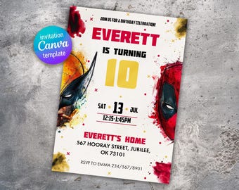Editable Deadpool and Wolverine Birthday Invitation, Wolverine Deadpool Superheroes Party, printable Invitation