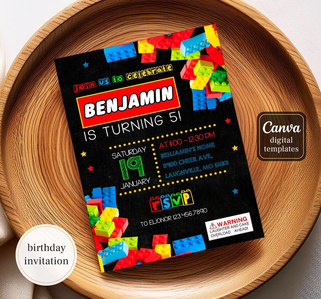 Building Blocks Invitation, Building Blocks Invite, Printable Editable ...
