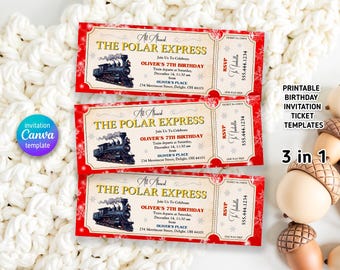 Billete editable del tren de Santa, billete sorpresa para el viaje en el tren Polar Express, escapada de fin de semana por carretera, billete de viaje, billete falso para un viaje navideño por carretera