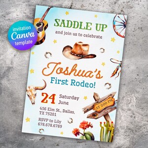 printable Cowboy Birthday invitation, Editable Rodeo Invitation Template, Wild West Bday Invite, Cowboy party, boy birthday, first second