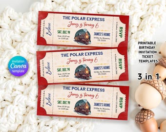 Billete editable del tren de Santa, billete sorpresa para el viaje en el tren Polar Express, escapada de fin de semana por carretera, billete de viaje, billete falso para un viaje navideño por carretera