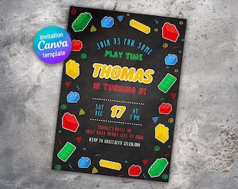 Building blocks invitation, Building blocks invite, printable editable invitation template, constructor invite template