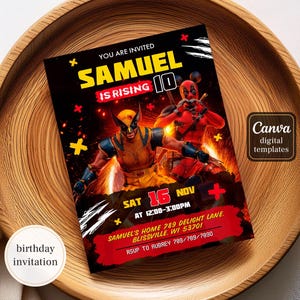 Editable Deadpool and Wolverine Birthday Invitation, Wolverine Deadpool Superheroes Party, printable Invitation