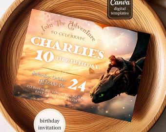 How To Train Your Dragon Movie Ticket invitation, Toothless editable invitation, printable birthday Dragon invitation, boy girl birthday