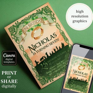 Lord of the Ring birthday invitation, printable shir invite, Hobbit Party invite template, editable invitation, tolkien lord ring