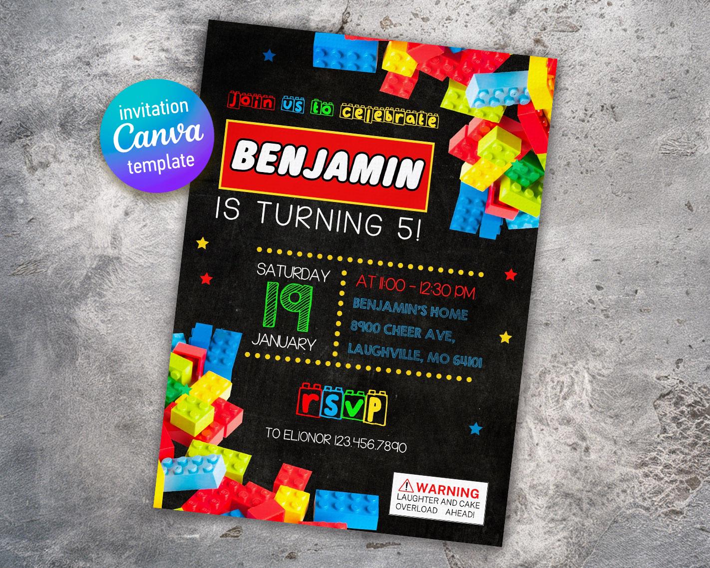 Building Blocks Invitation, Building Blocks Invite, Printable Editable ...
