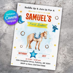 printable Cowboy Birthday invitation, Editable Rodeo Invitation Template, Wild West Bday Invite, Cowboy party, boy birthday, first second