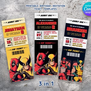 Editable Deadpool and Wolverine Birthday Invitation, Wolverine Deadpool Superheroes Party, Movie party ticket printable Invitation