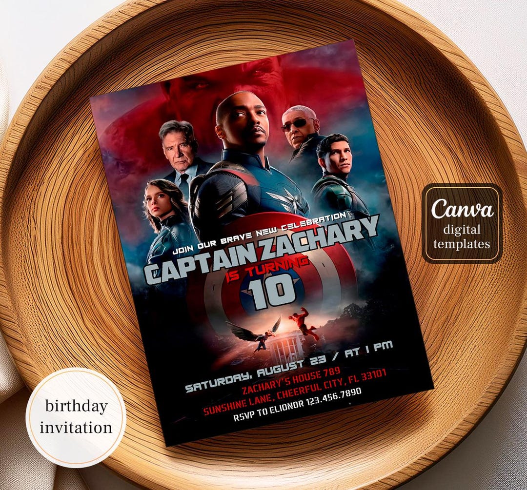 Captain America Printable Boy Birthday Invite, Red Hulk Invitation ...