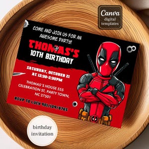 Editable Deadpool and Wolverine Birthday Invitation, Dead pool Superheroes Party, printable Invitation