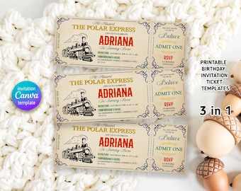 Billete editable del tren de Santa, billete sorpresa para el viaje en el tren Polar Express, escapada de fin de semana por carretera, billete de viaje, billete falso para un viaje navideño por carretera