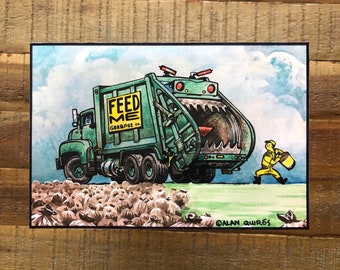 Garbage truck wall art, ready to hang: "Feed Me!"