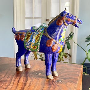 Vintage Brass Cloisonné Horse: Hand-Painted Enamel Decor