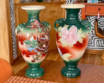 ブルーとアクアグリーンのストライプ柄陶器花瓶（2 個在庫あり