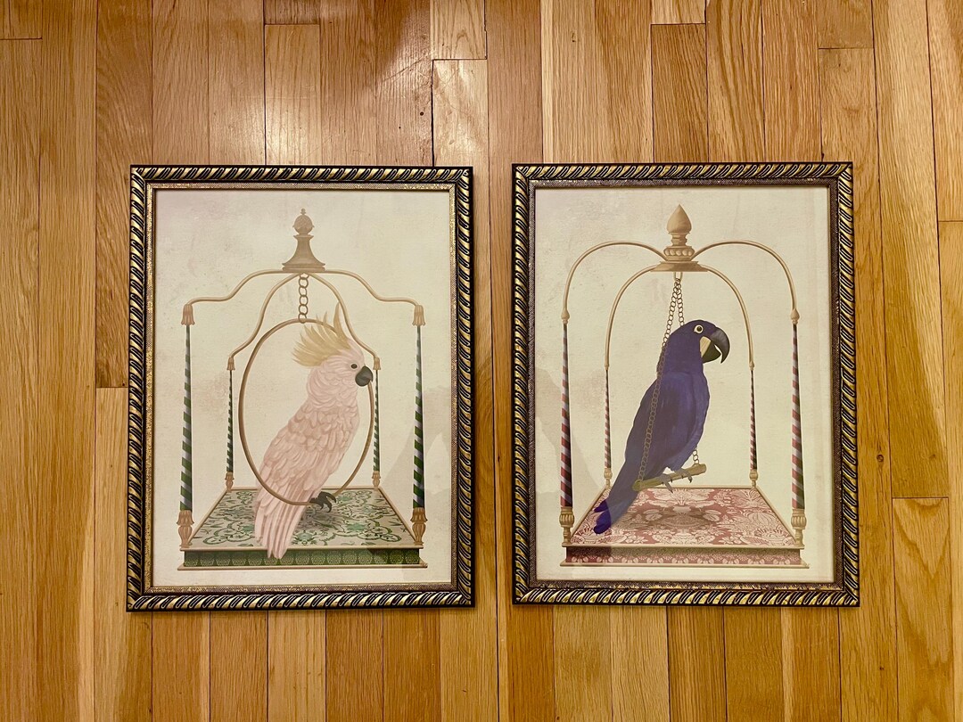 Photo inspiration: Large Exotic Bird Bird Cages Reference: Pair 2 Of Large Exotic Bird Art Prints In Gold