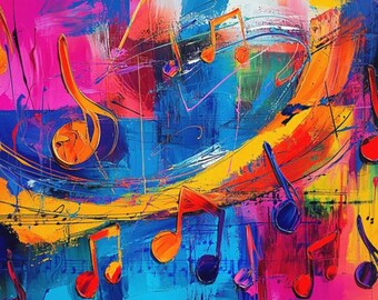 ネオン音楽ノートの動きキャンバスアート