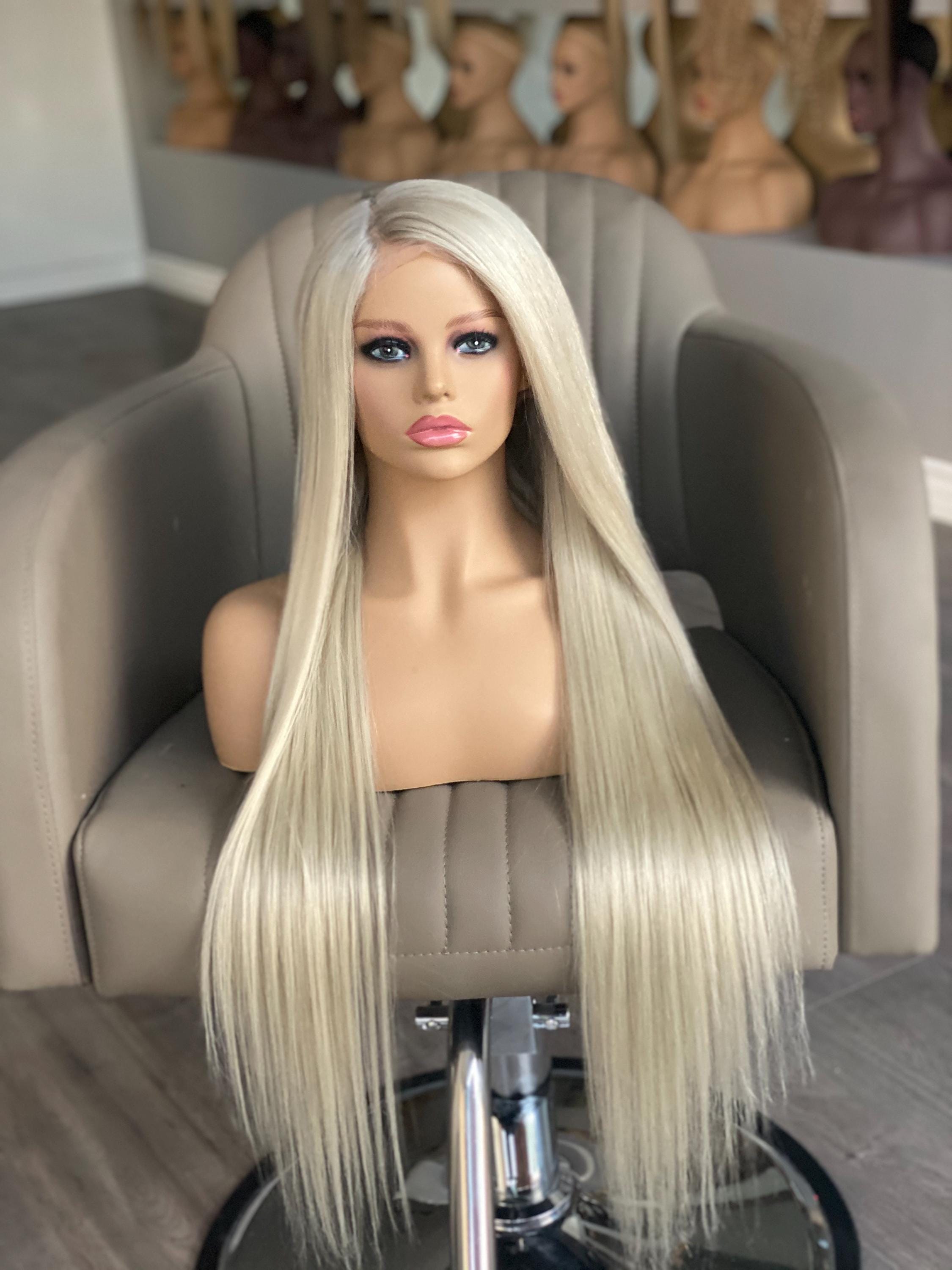 Platinum Blonde Lace Front Human Hair Wig: Long White Wig - Etsy