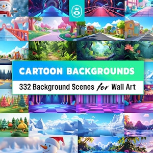 332 Cartoon Background Scenes – Digital Backdrops for Graphic Design, Printable Wall Art, Game Assets, Kids Room Decor, Scrapbooking Posters