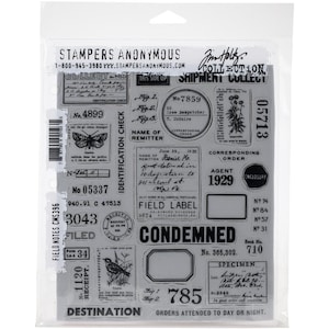 Tim Holtz / Stampers Anonymous Field Notes CMS396 Juego de sellos adhesivos de 35 piezas.
