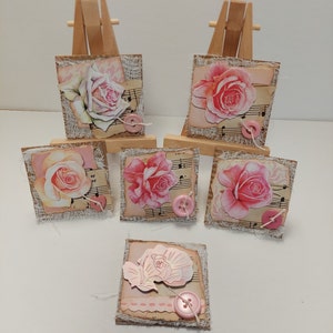 6 piezas de papel para diario basura Twinchies de rosas rosas, manualidades con técnica mixta, hecho a mano