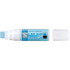 May include: A white and blue Zig Memory System 2 Way Glue pen. The pen is acid free and xylene free. The glue is blue when wet but turns clear when dry. The pen has a broad tip and is a dual action glue pen. The text on the pen reads "Wet Bond (Permanent)"