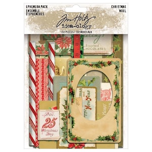 Pode incluir: Um pacote de efemérides de Natal com designs vintage. Inclui vários recortes de papel com ilustrações de azevinho, bengalas doces e anjos. O pacote contém 132 peças e apresenta o texto "Christmas" e "Dec. 25 Christmas Day."