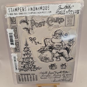 Im Holtz / Stampers Anonymous Santa Visit CMS500 Juego de sellos adhesivos de 9 piezas con lazo y boleto