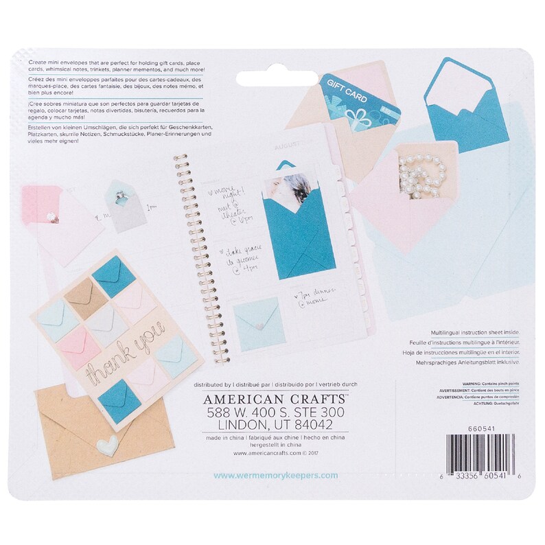 May include: A pack of mini envelopes in various colors, including pink, blue, and brown. The envelopes are perfect for holding gift cards, place cards, and other small items. The pack is from American Crafts and features the text "Thank You" on the front.