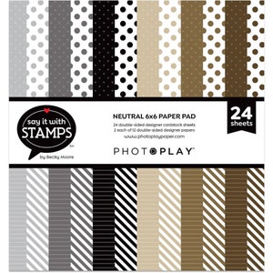 Bloc de papier recto-verso PhotoPlay 6 x 6 po. 24/paquet, rayures/points neutres