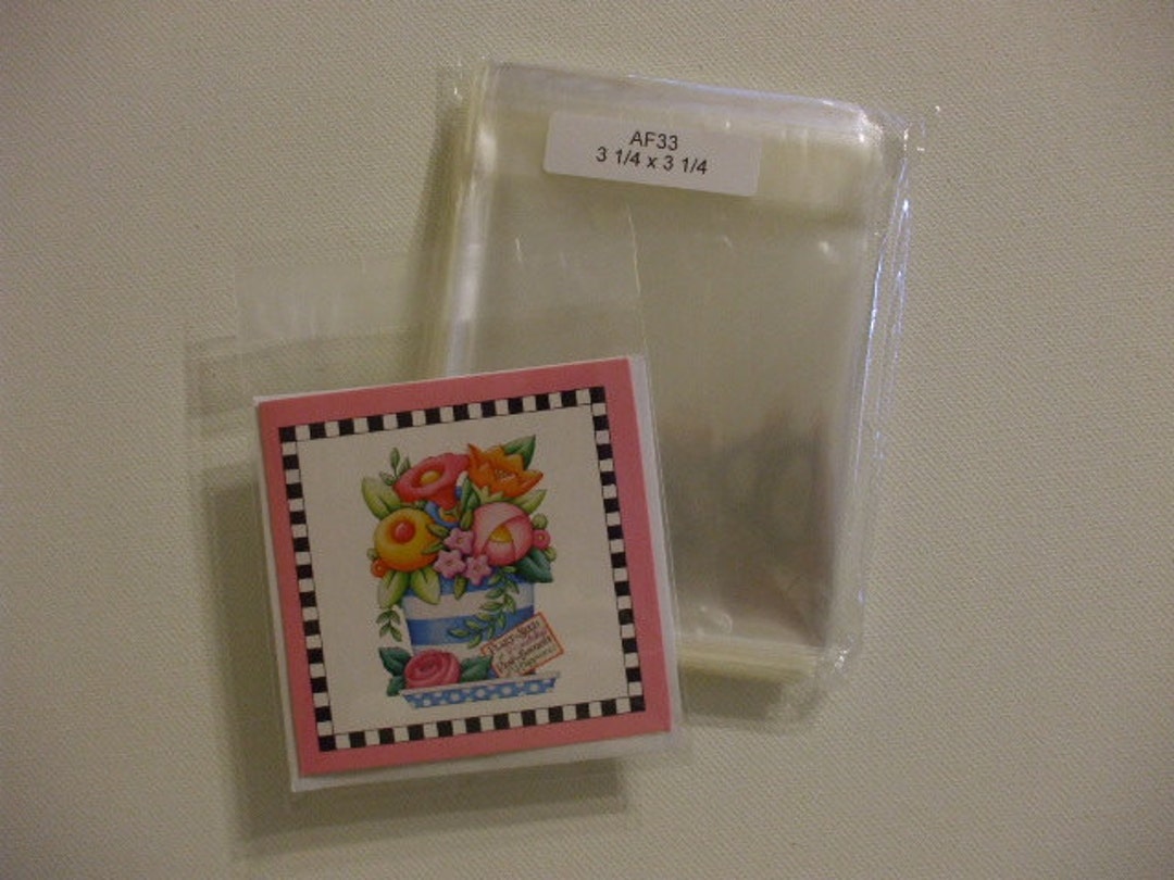 AF33 100 Clear Cellophane Envelopes for 3x3 Cards 3 1/4 X 3 1/4 8.3cm X