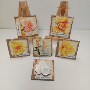 6 Stk gelbe Rose Twinchies Junk Journal Papier Handwerk Mixed Media handgefertigt