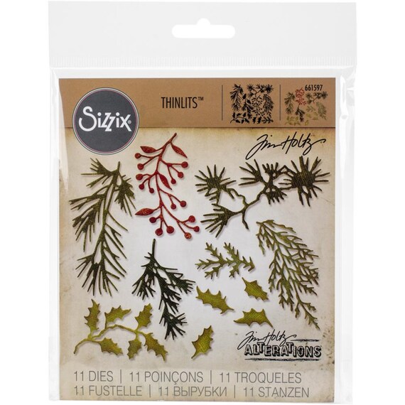 Sizzix Thinlits Tim Holtz Holiday Greens Mini 11 Dies 661597 Etsy