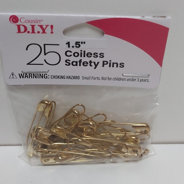 Cousin D.I.Y. 1.5" Coiless Safety Pins Gold tone  Pack of 25
