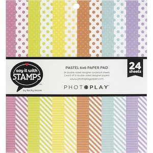 Bloc de papier recto-verso PhotoPlay 6 x 6 po. 24/paquet Pastel rayures/points