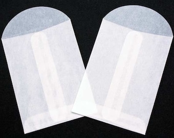 GLS3-50pc.  2 1/2 « x 4 1/4 » White Glassine Open End Center Seam Enveloppe Food Safe