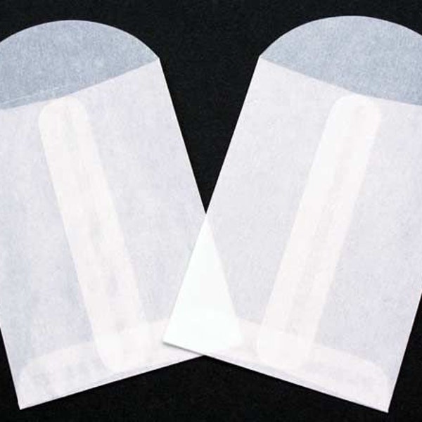 GLS11-50pc.  2 3/4" x 3 3/4" White Glassine Open End Center Seam Envelope Food Safe