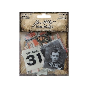 Tim Holtz Ideaology Halloween Collage Tiles 72/Pkg  Product TH94255