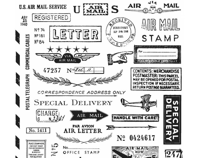 Stampers Anonymous Tim Holtz Correspondence Cling Stamp Set CMS225 Etsy
