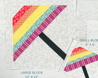 Rainy Day Umbrella Quilt Block Pattern – 6 & 12 Inch (PDF)