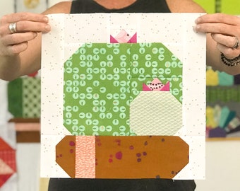 Cactus Bloom Quilt Block Pattern - PDF Includes instructions for 6 inch and 12 inch Finished Blocks