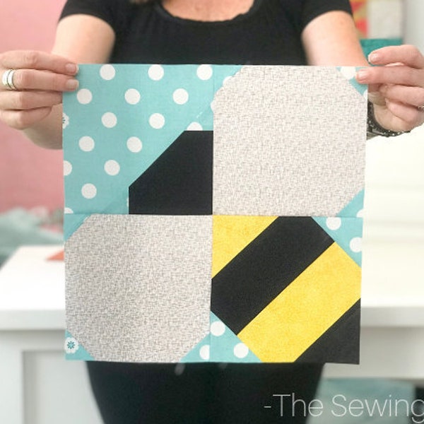 Bumble Bee Quilt Block Pattern - PDF Includes instructions for 6 inch and 12 inch Finished Blocks