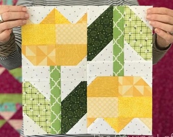 Spring Tulips Quilt Block Pattern - PDF Includes instructions for 6 inch and 12 inch Finished Blocks