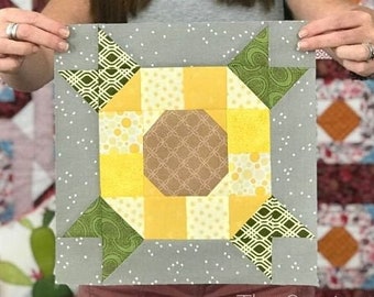 Patchwork Sunflower Quilt Block Pattern – 6 and 12 Inch (PDF)