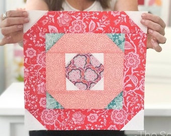 Blushing Glory Quilt Block Pattern - PDF Includes instructions for 6 inch and 12 inch Finished Blocks