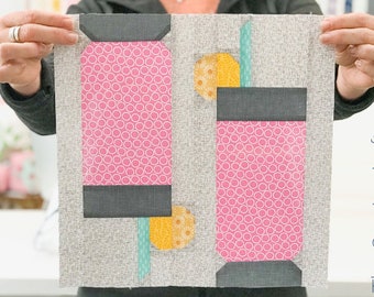 Lemonade Spritzer Quilt Block Pattern - PDF Includes instructions for 6 inch and 12 inch Finished Blocks