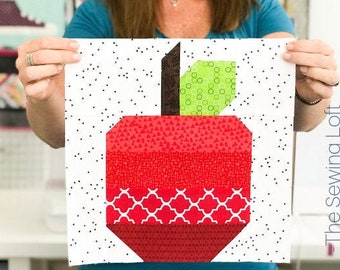 Apple Quilt Block Pattern - PDF Includes instructions for 6 inch and 12 inch Finished Blocks