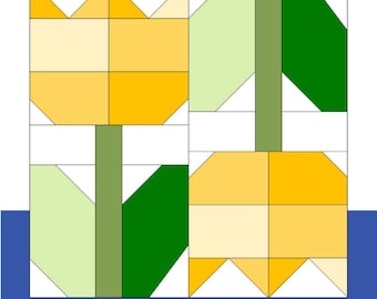 Spring Tulips Quilt Block Pattern – 6-inch & 12-inch Sizes (PDF Pattern)
