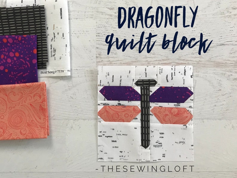 Dragonfly Quilt Block Pattern PDF Includes Instructions for Etsy