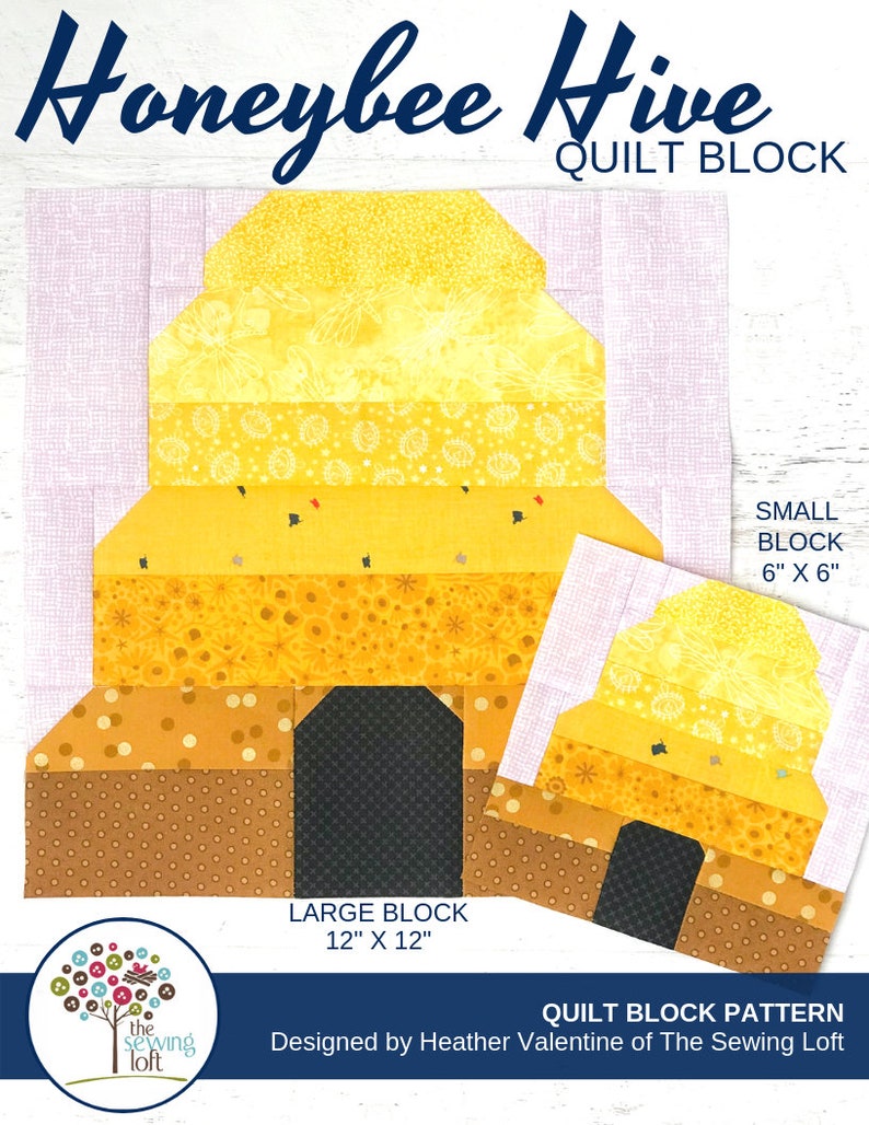 Honeybee Hive Quilt Block Pattern PDF Includes instructions for 6 inch and 12 inch Finished Blocks image 2