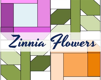 Zinna Flowers Quilt Block Pattern - PDF Includes instructions for 6 inch and 12 inch Finished Blocks